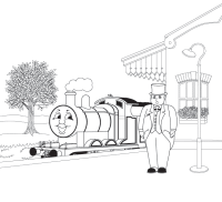 A coloring page of thomas and friends